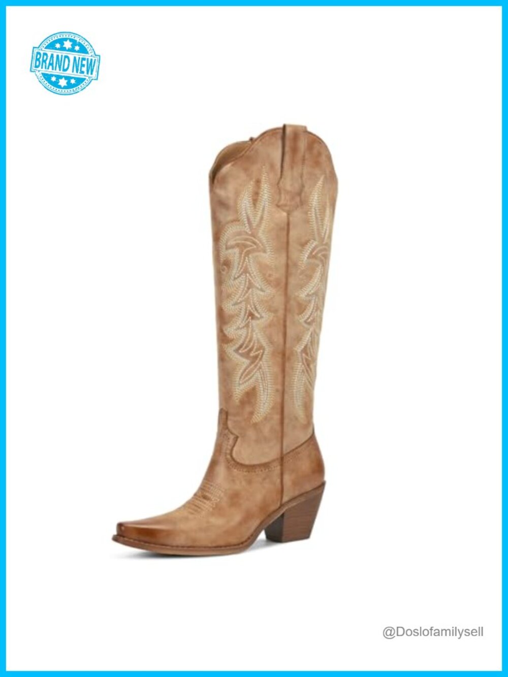Wetkiss Women Faux Leather Knee High Western Cowboy Boots Pointed Toe Block Heel